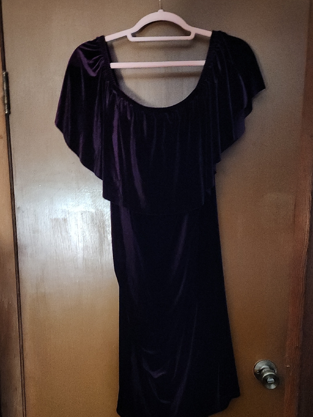 Umi Deep Purple Velvet Ruffle-Shoulder Midi Dress